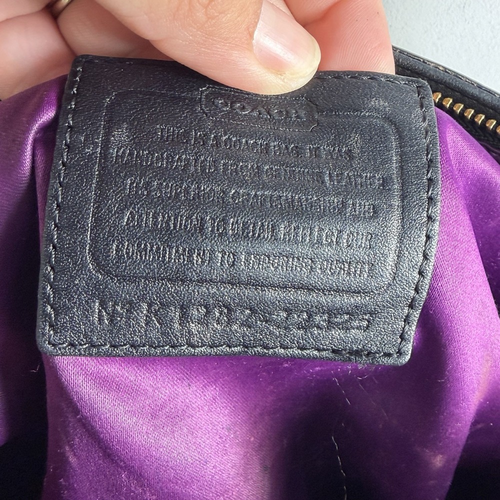 Coach Black Ruched Leather Satchel Madison Maggie Shoulder Bag Purple Lining Y2K - Picture 10 of 13